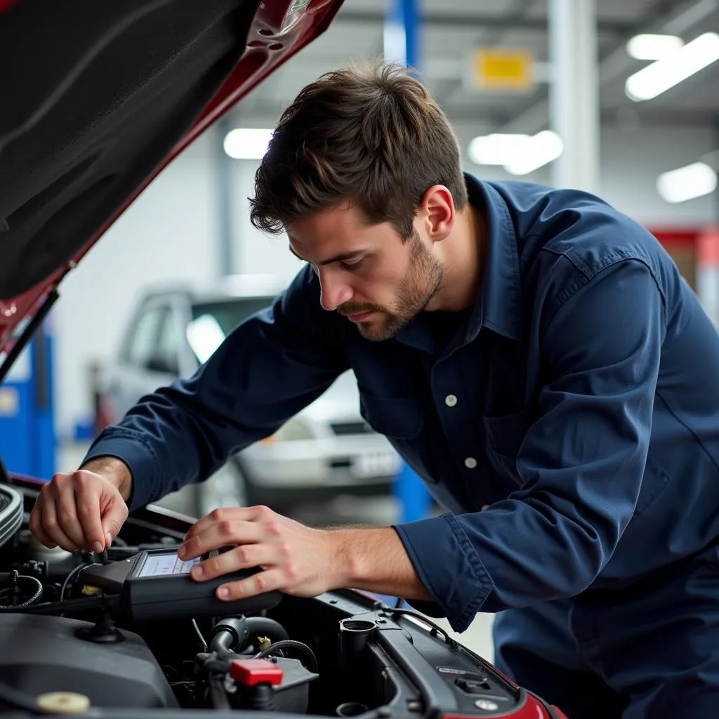 Skilled Technician Diagnosing Engine Issue