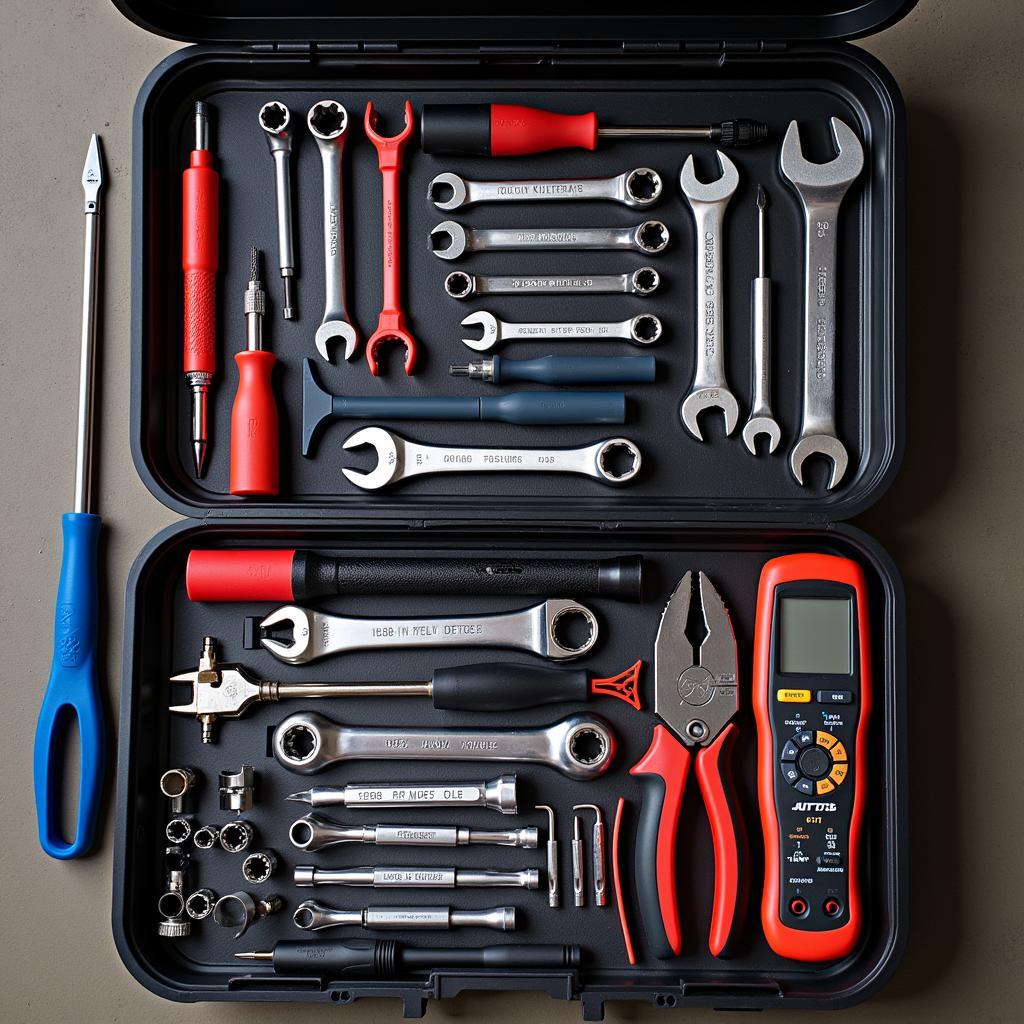 An assortment of essential automotive tools.