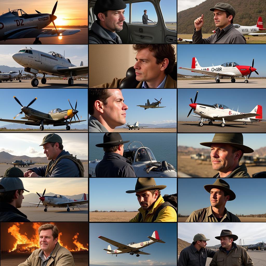 A montage of scenes from various aviation films featuring iconic planes and actors