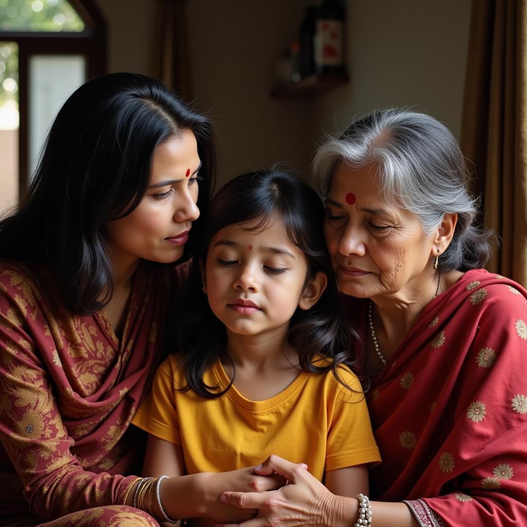 A Bengali family comforting each other