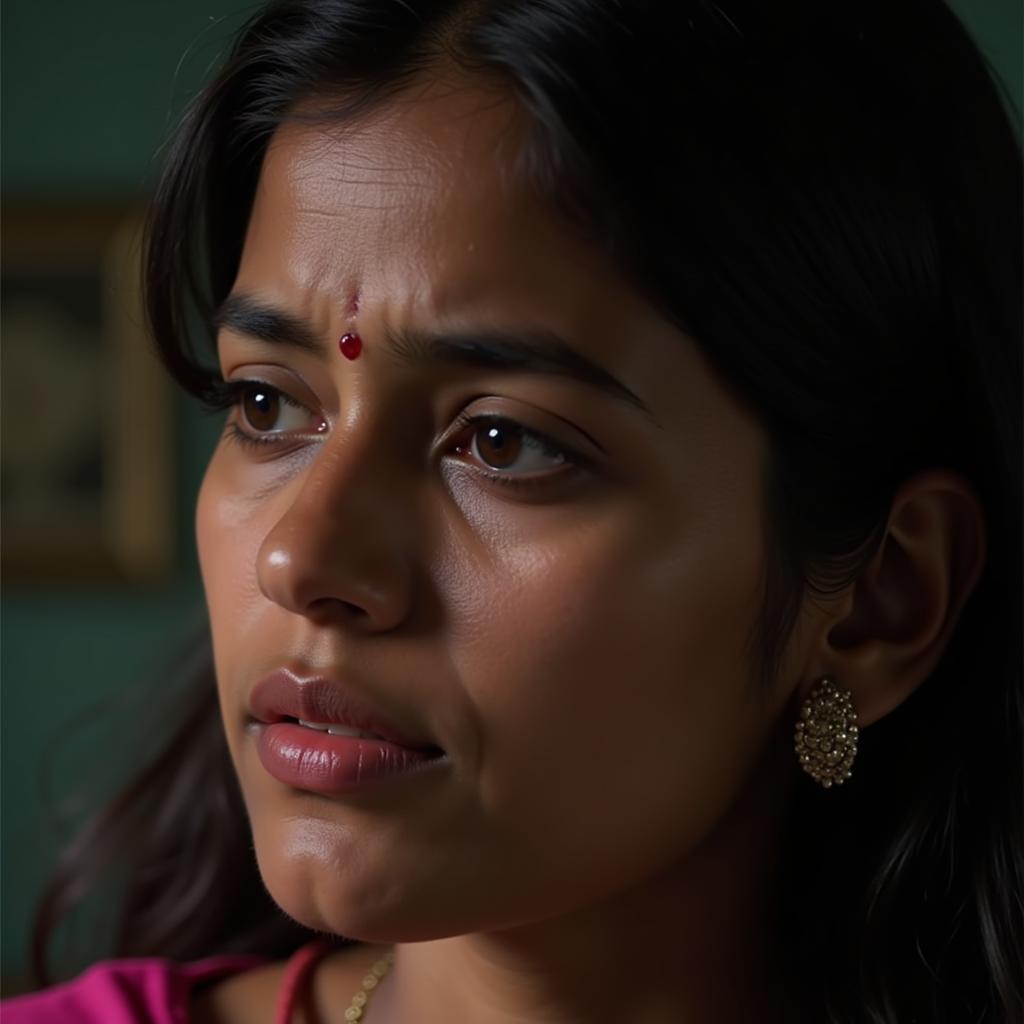 A Bengali woman with tears in her eyes