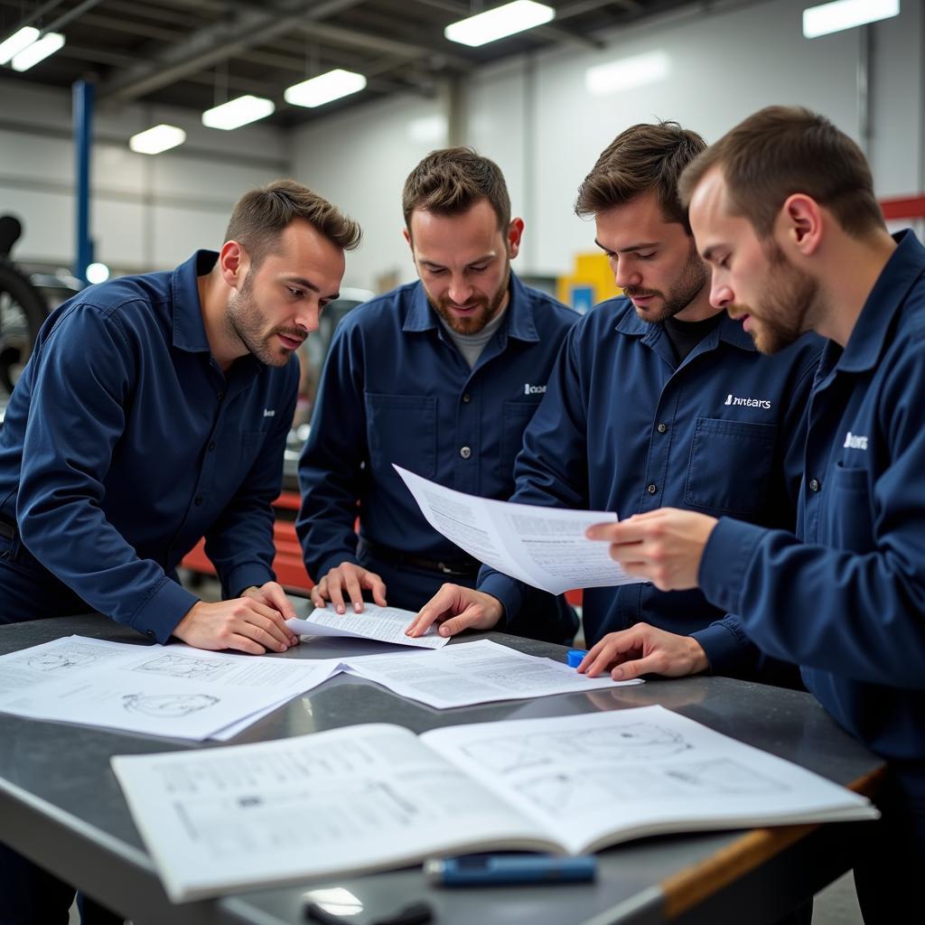 Group of mechanics studying together