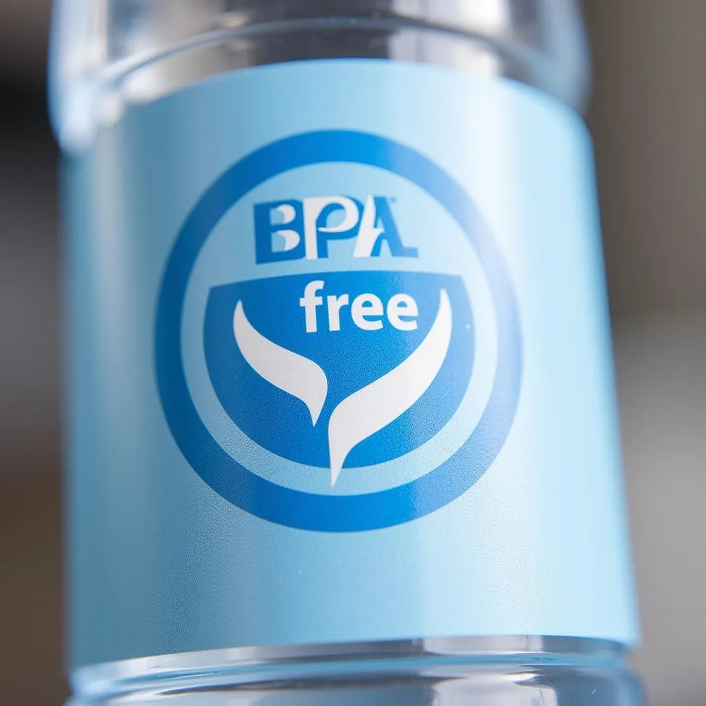 Close-up of the BPA-free symbol on a water bottle.