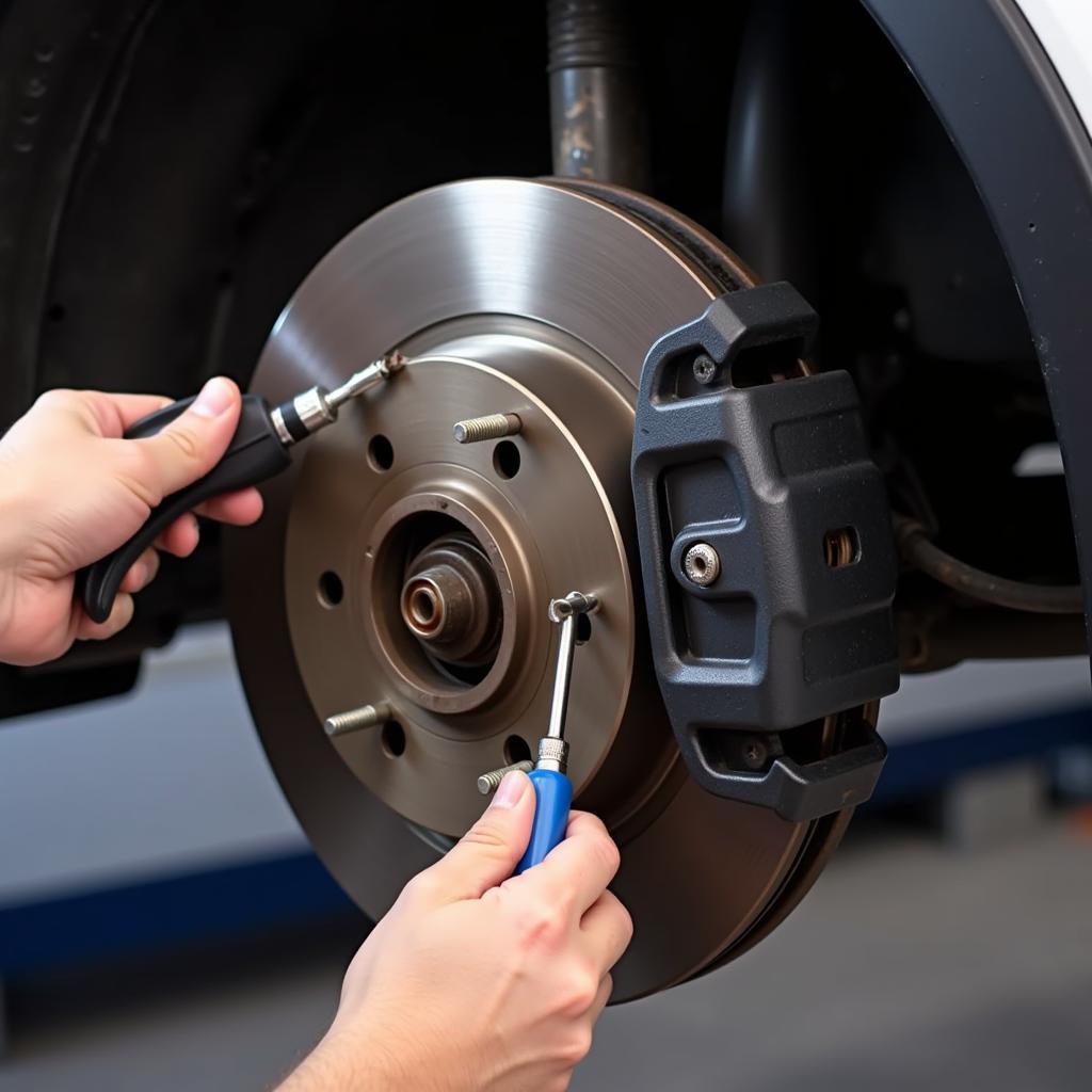  Close-up of a Mechanic Inspecting a Brake Caliper 