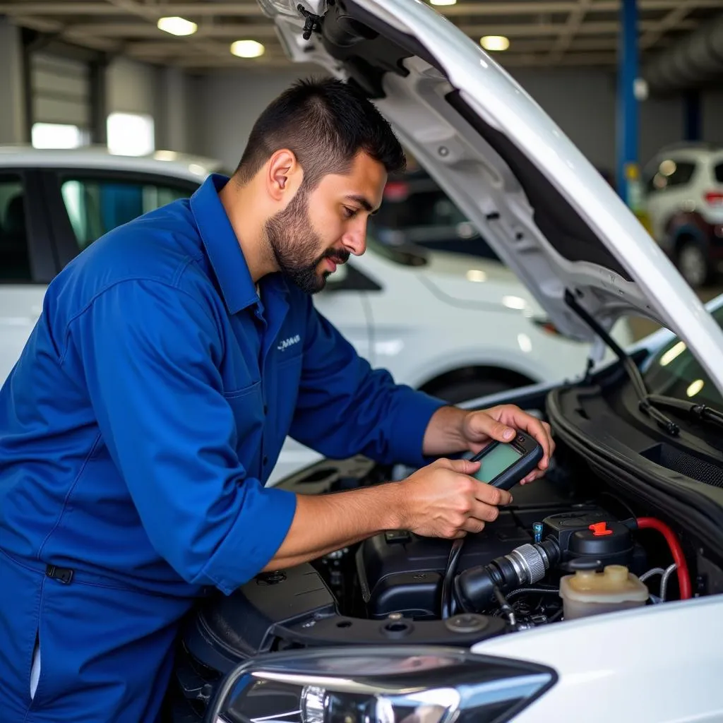 Brazilian Mechanic Working on a Car