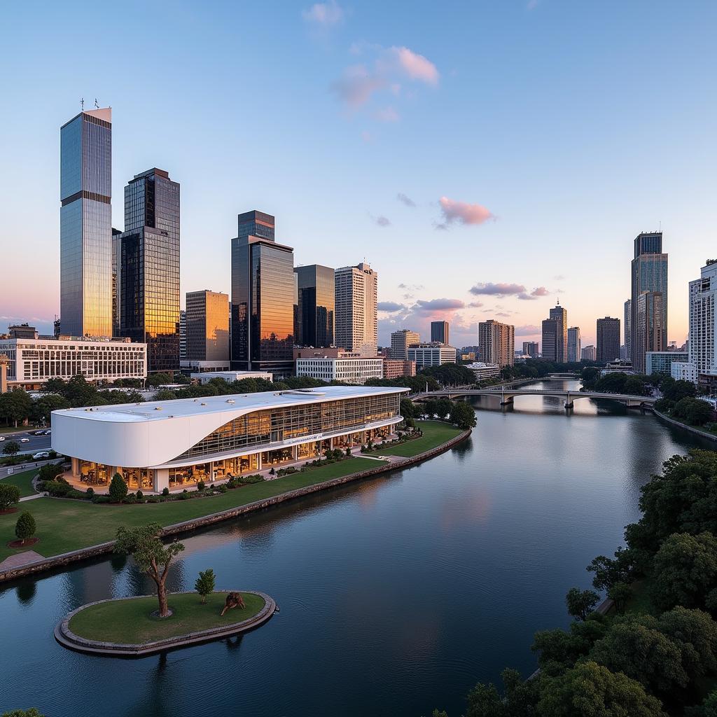 Brisbane's skyline with the ASEAN conference venue in the foreground