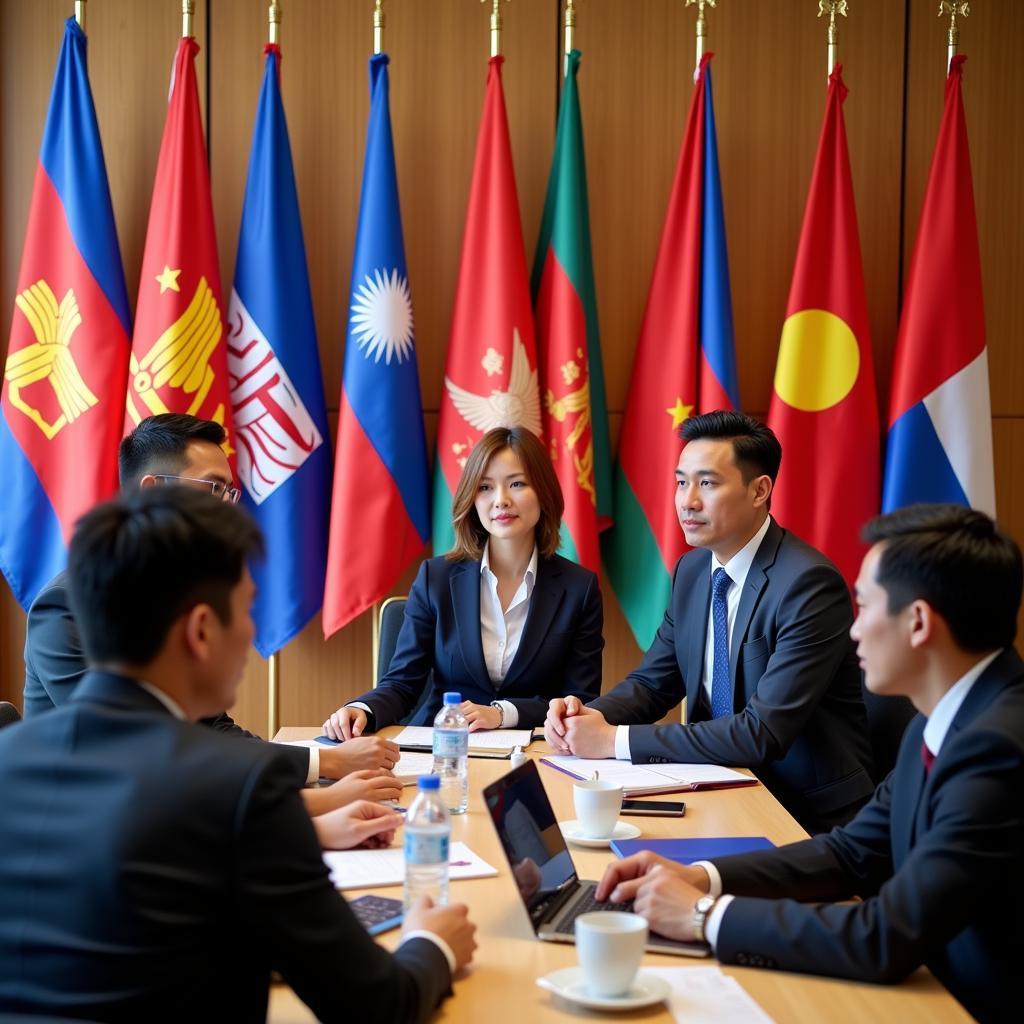 Business Meeting with ASEAN Flags