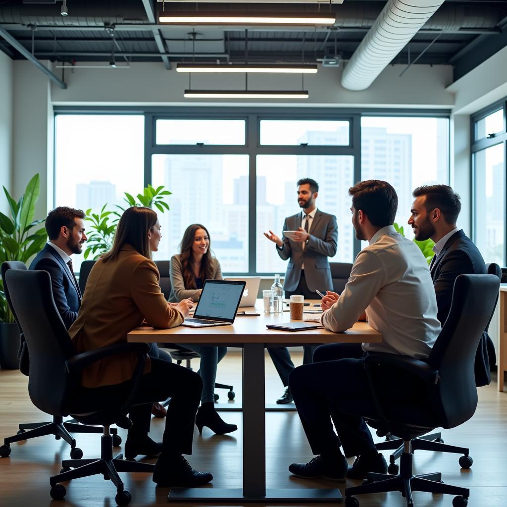 Business Meeting in a Fiber Lit Office