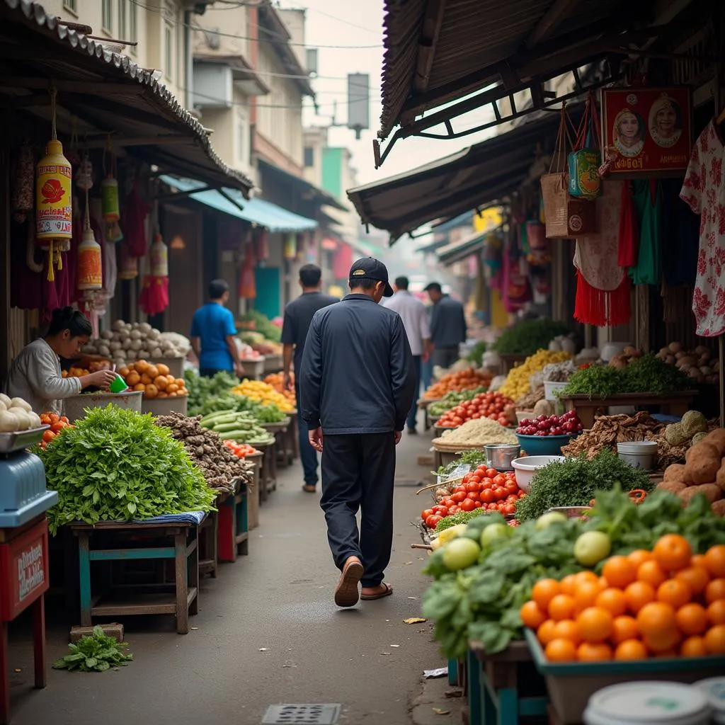 Vibrant street market scene in an ASEAN city