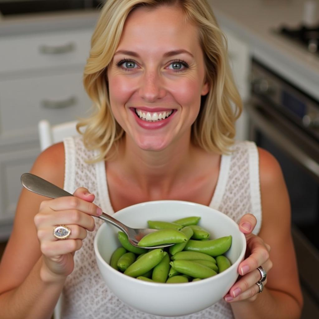 Camilla happily eating lima beans