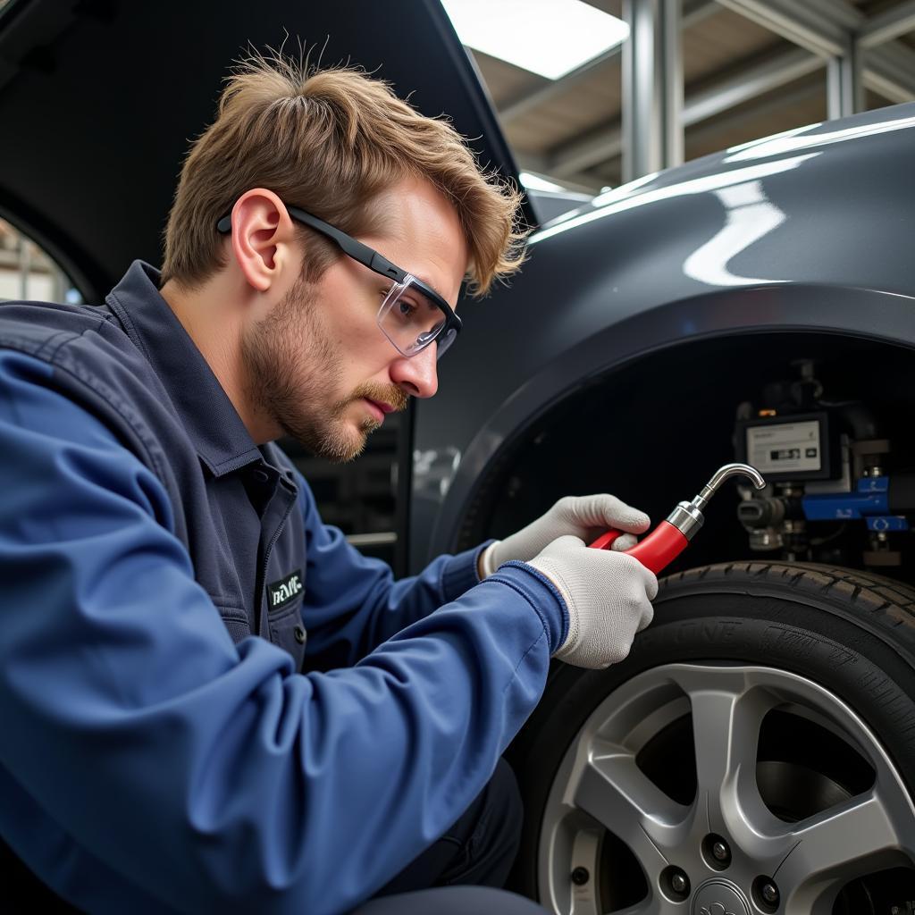 ASE Certified Technician Repairing Car A/C System