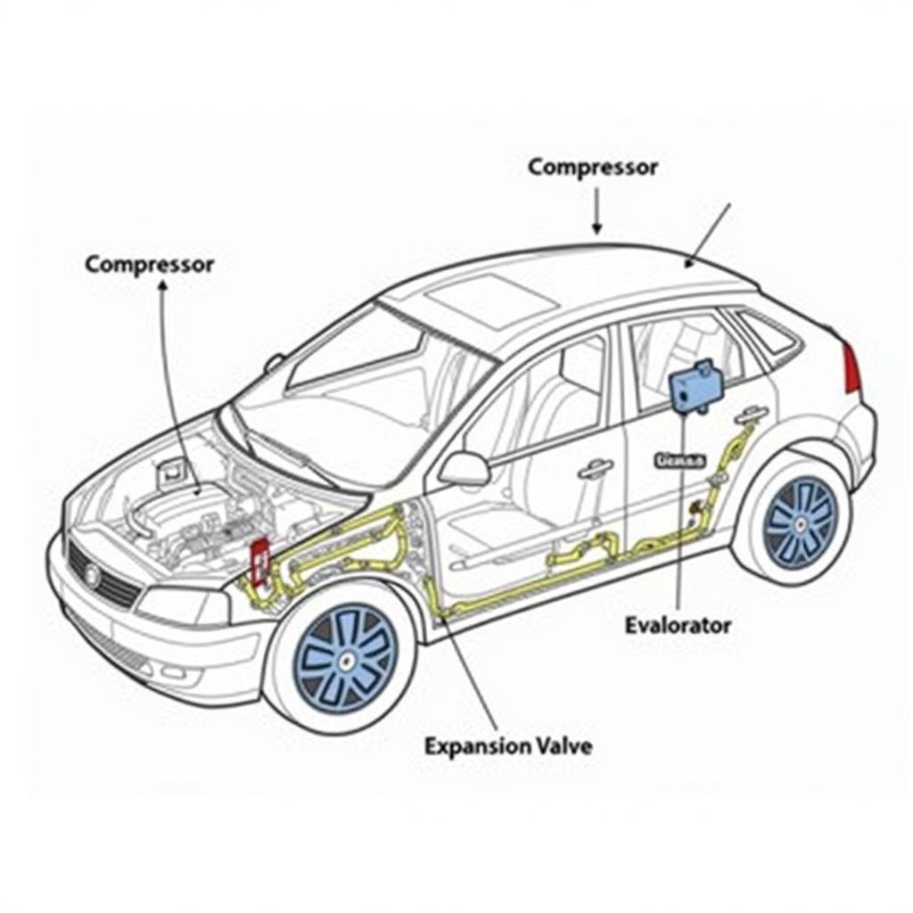 Diagram of Car A/C System with Labeled Components