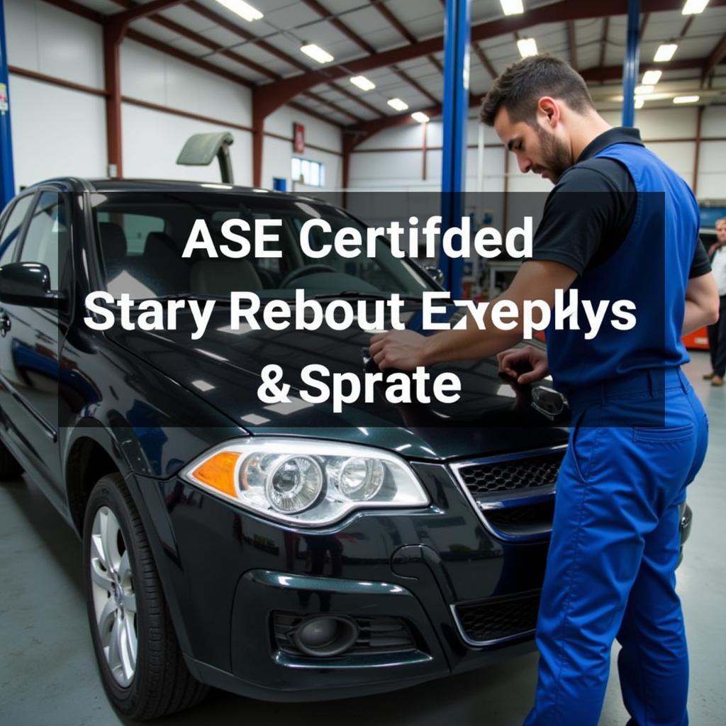 Car undergoing repair by an ASE certified mechanic