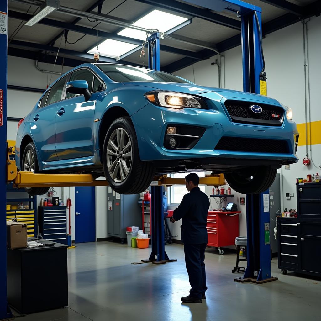 Car Undergoing an Oil Change at a Repair Shop