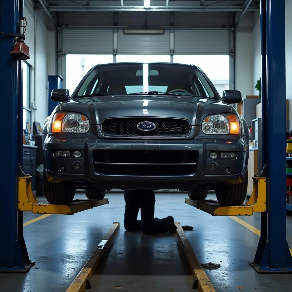 Car Getting an Oil Change at a Service Center