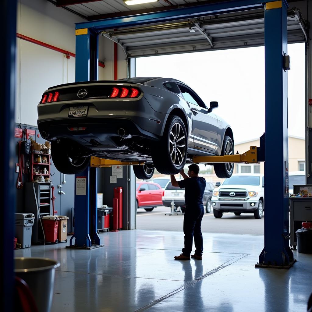 Car Getting Oil Changed at Garage