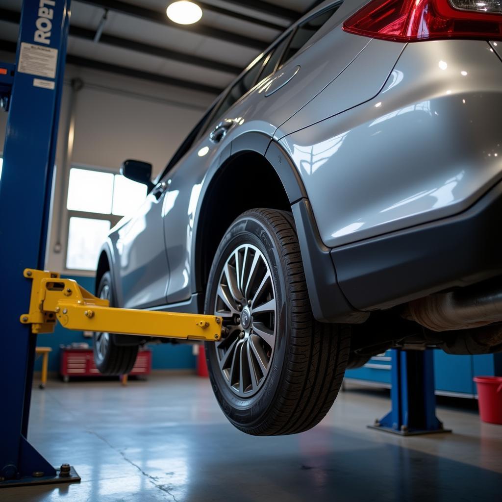 Vehicle on Lift for Brake Inspection