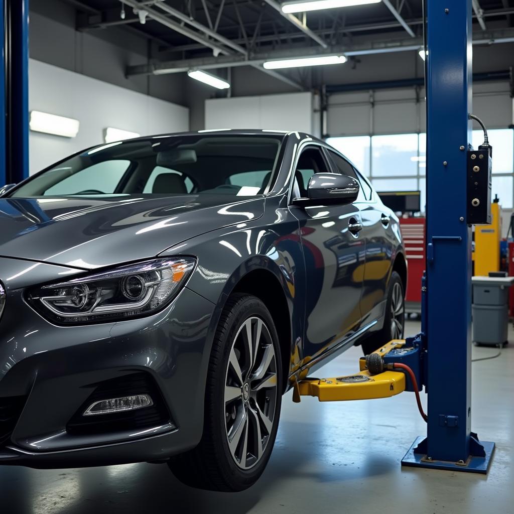 Car on Lift in Repair Shop