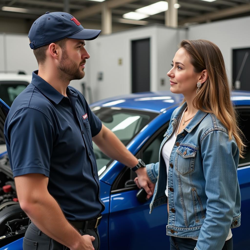 Car Owner and ASE Certified Mechanic Discussing Repairs