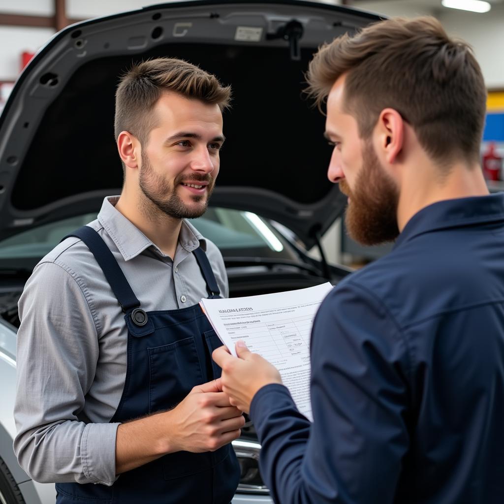 Car Owner Discussing Repair Options with a Mechanic