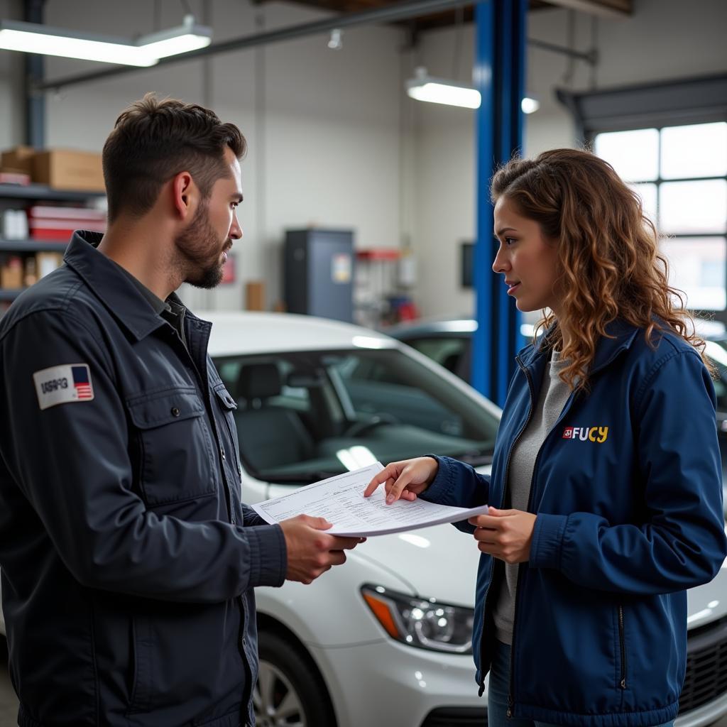 Car Owner Discussing Repairs with Mechanic