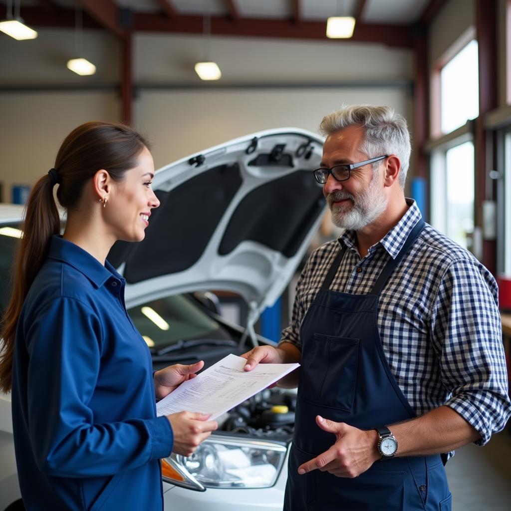 Car Owner Consulting with Mechanic