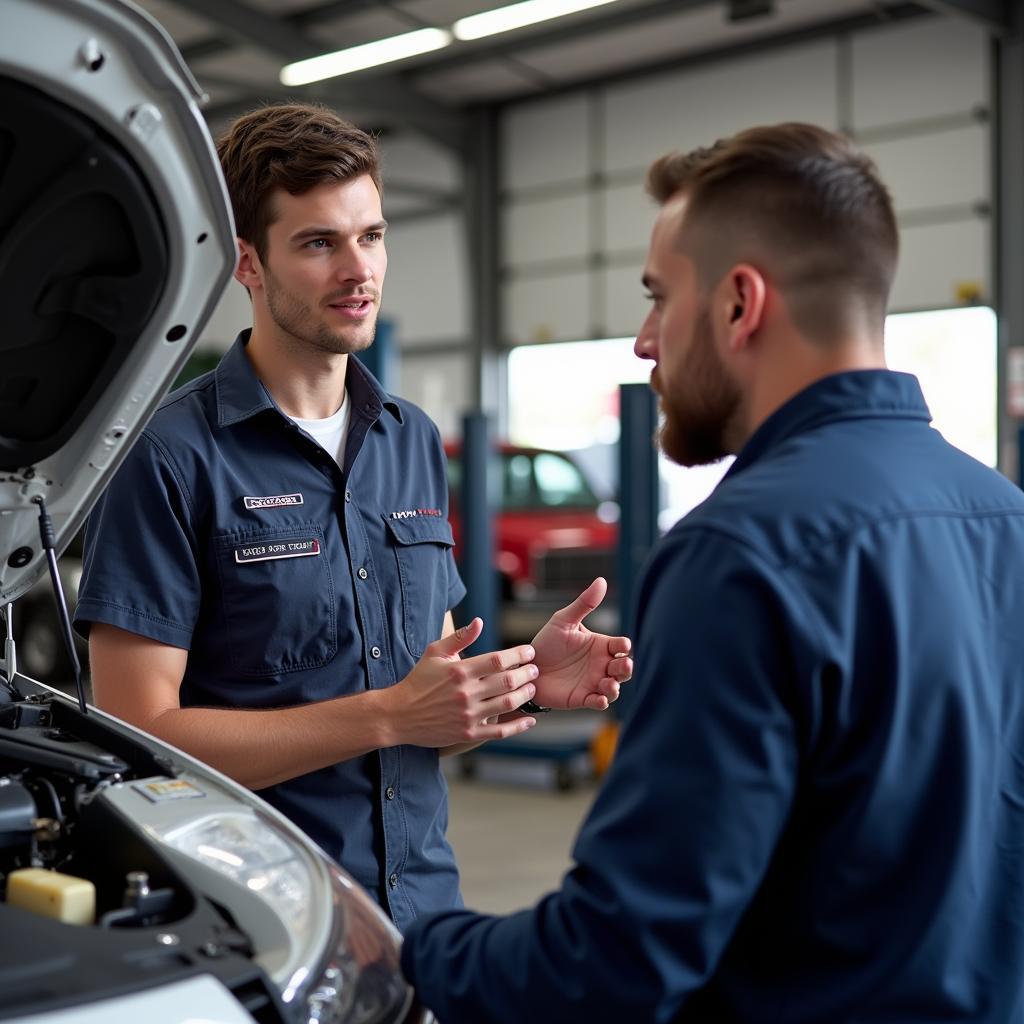 Car Owner Consulting with an ASE Certified Mechanic