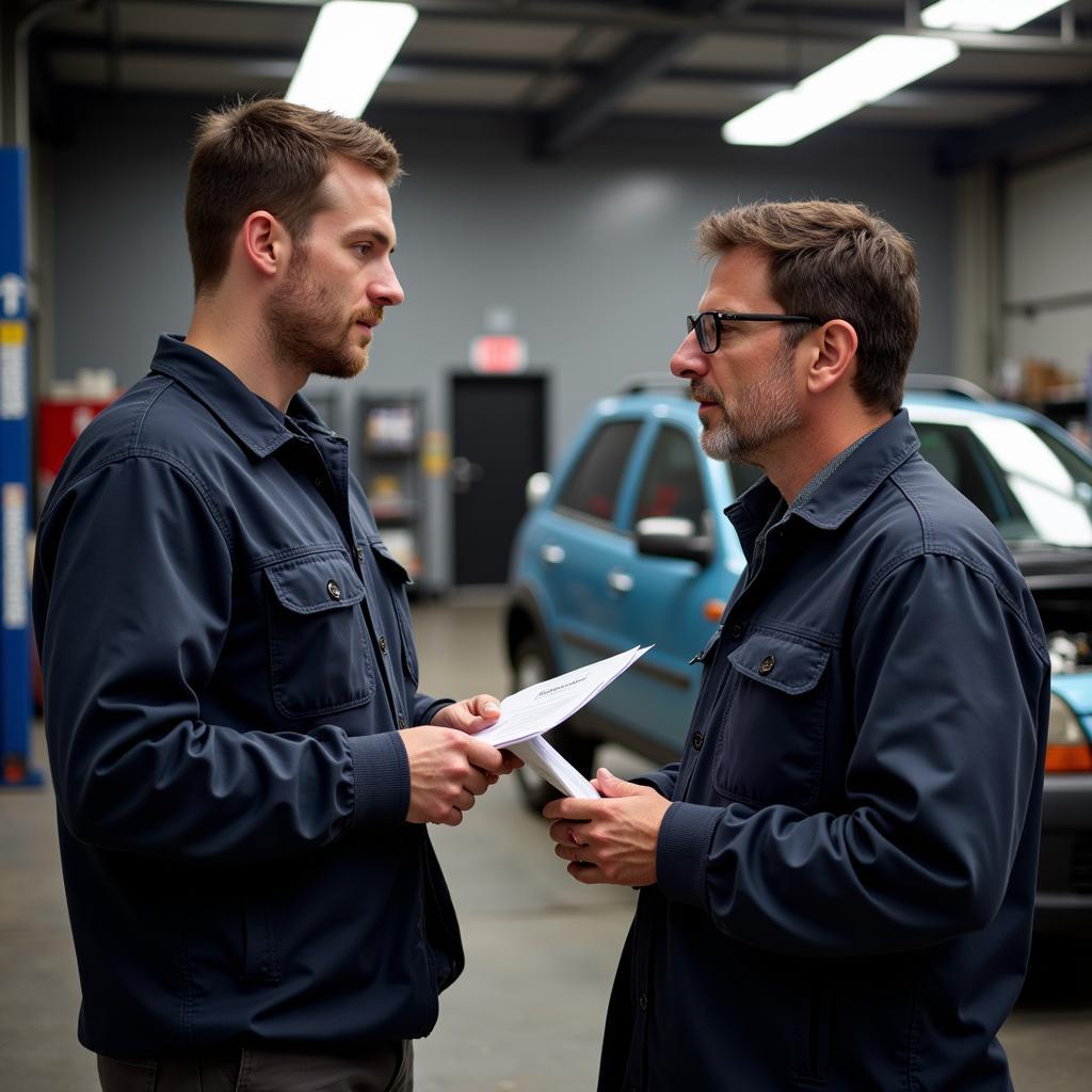 Car Owner Discussing Repair Options with Mechanic