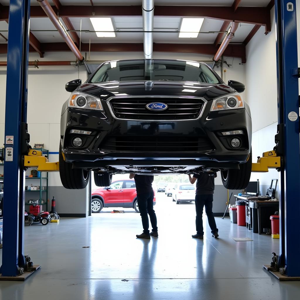 Car undergoing maintenance in a Conroe, Texas repair shop