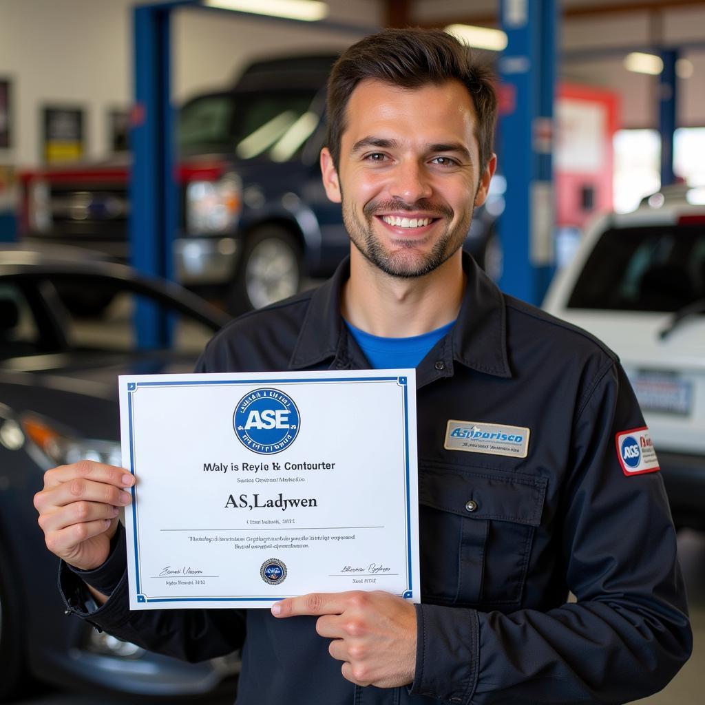 Celebrating Success: A certified automotive technician receives recognition for their achievement.