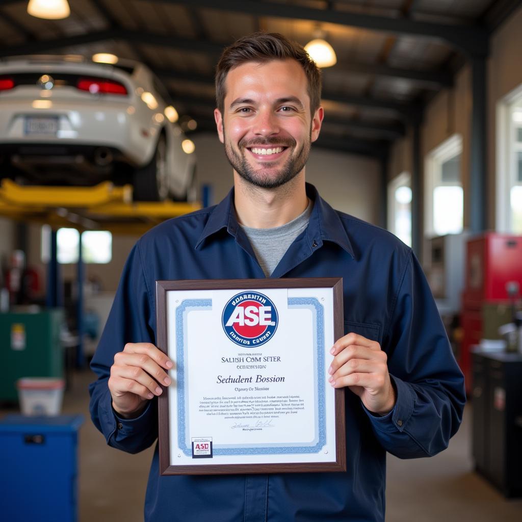 Charleston Mechanic Proudly Displaying ASE Certificate