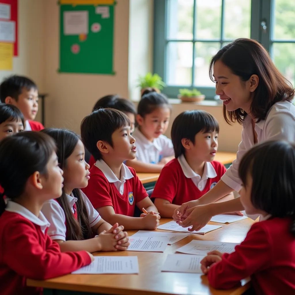 Children learning and singing the ASEAN chant in a classroom