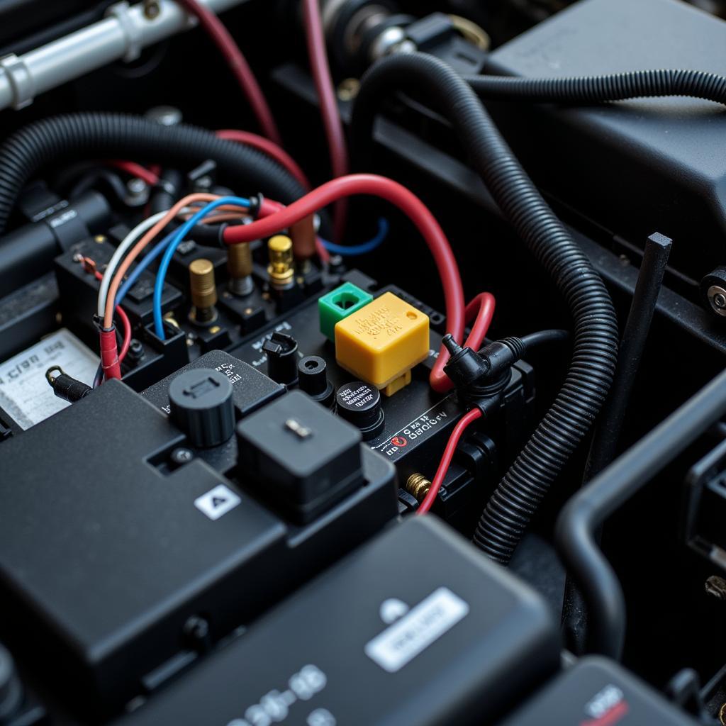 Close-up of Car Electrical Wiring and Components