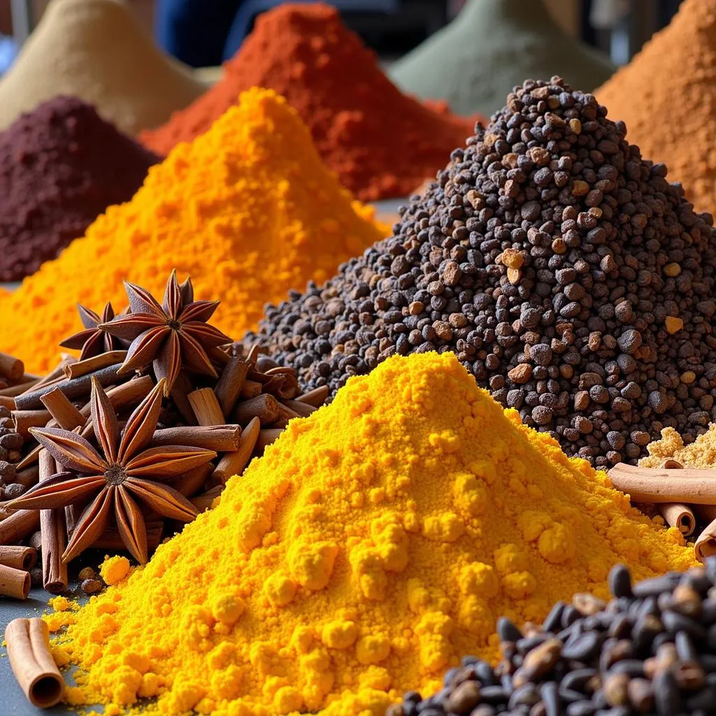 Close-up of Colorful Spices in a Market