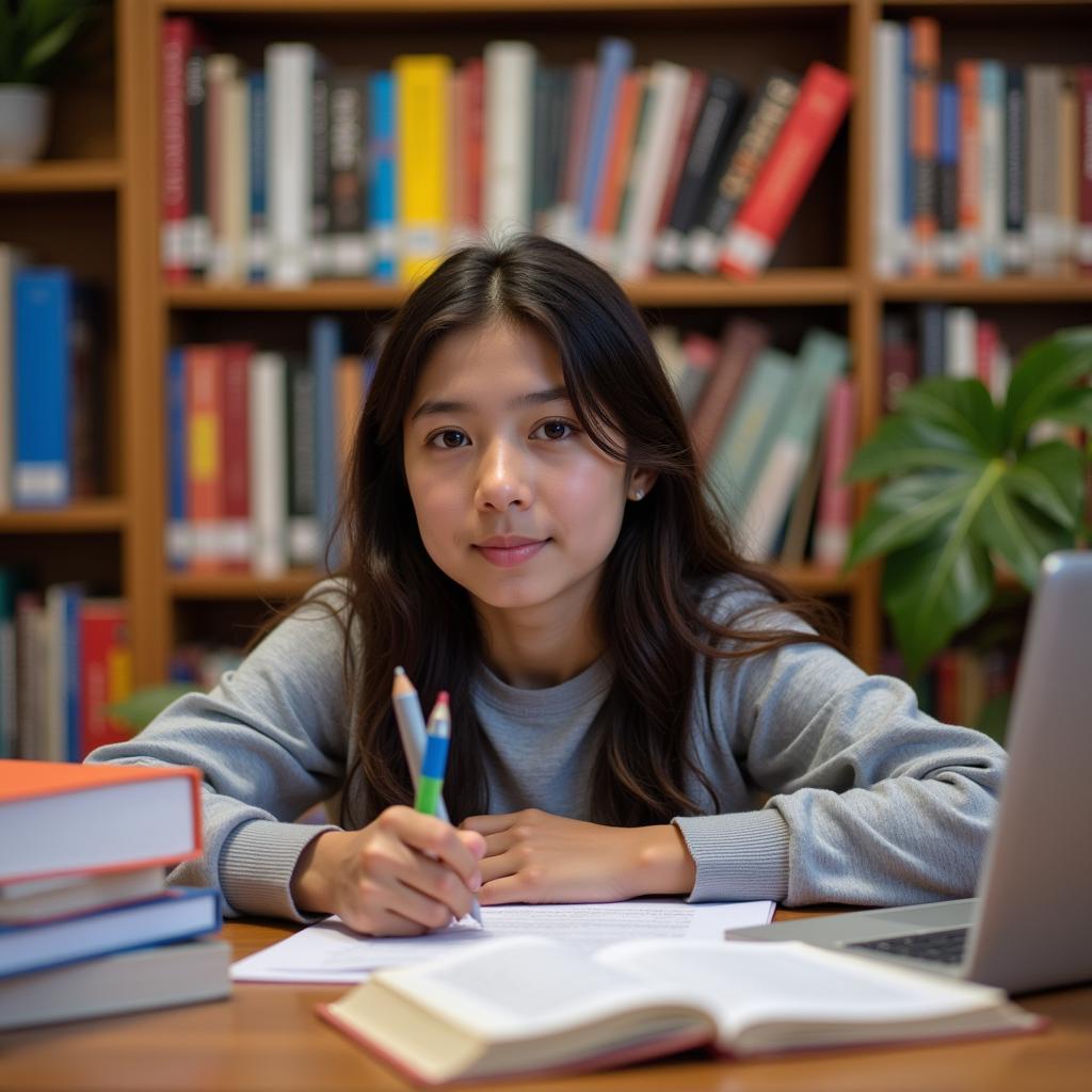 A college student diligently working on their first homework assignment.