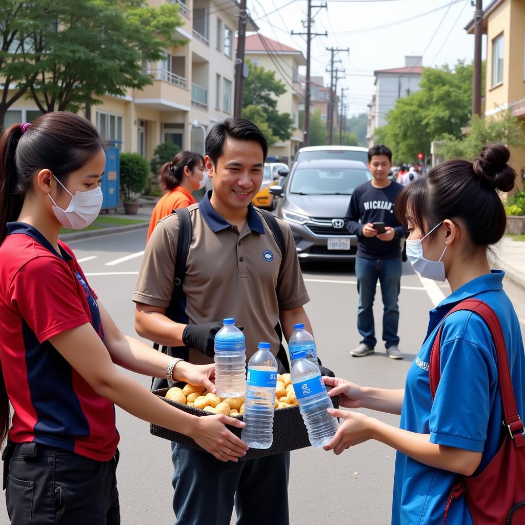 Members of a community offering refreshments to Asean sweepers