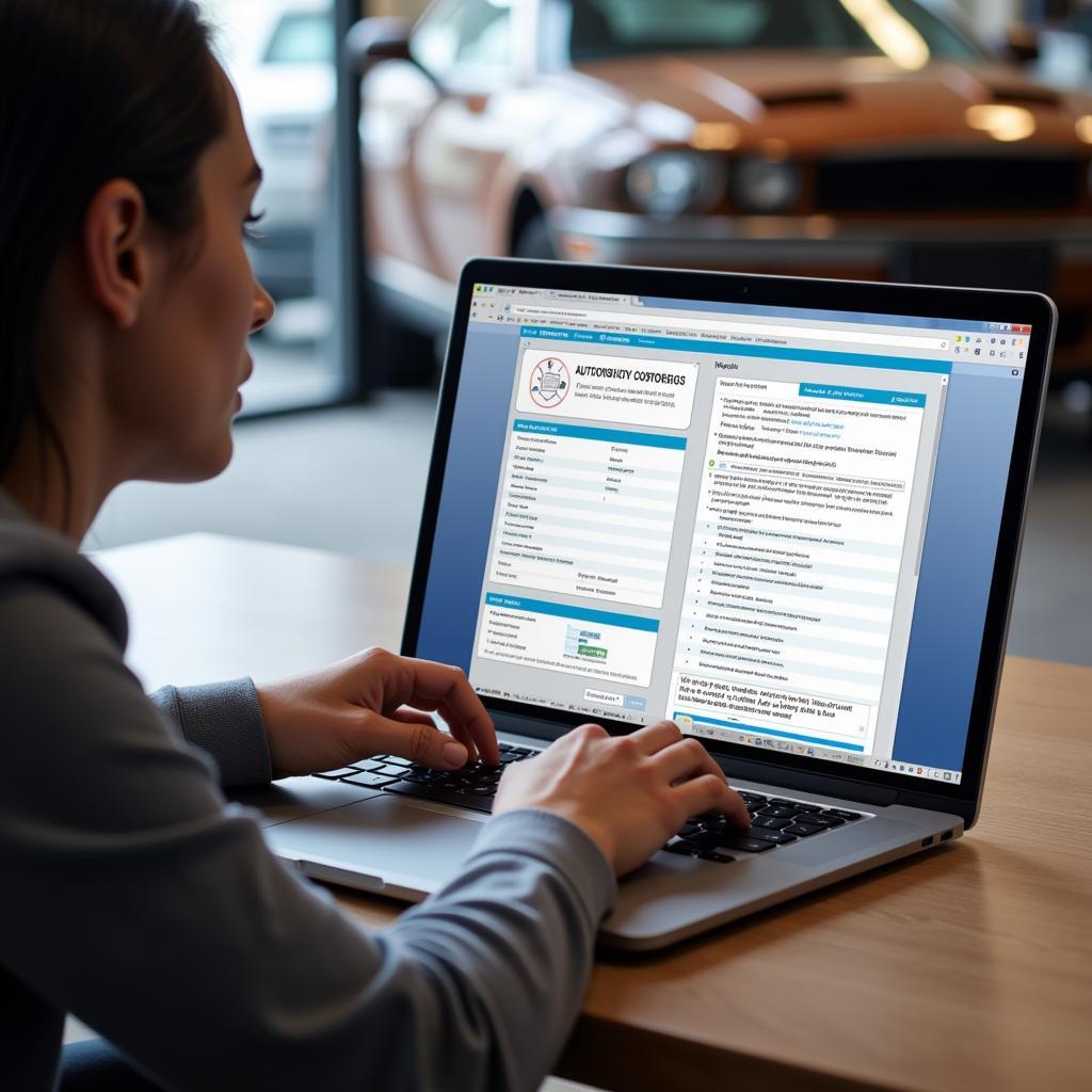 A person sitting at a desk comparing auto repair quotes on a laptop in Davie, FL