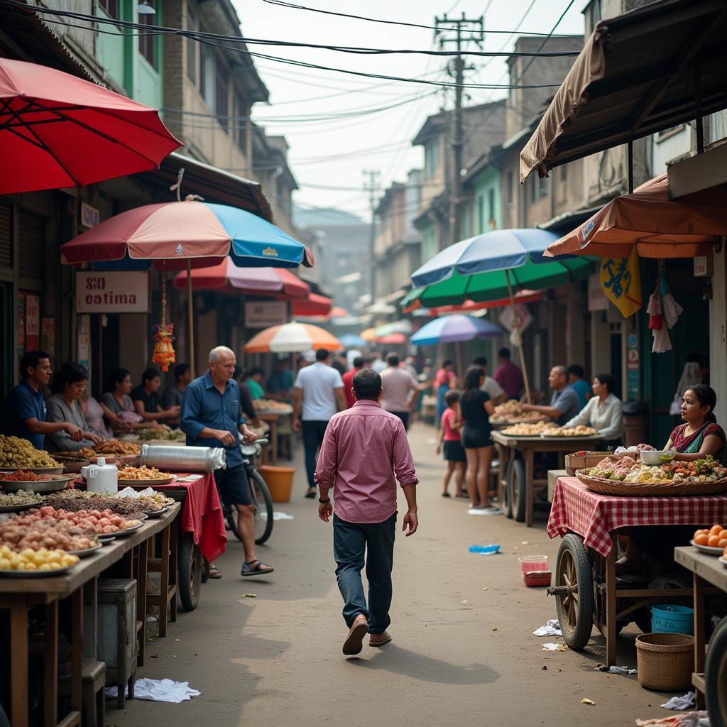 Crowded Street Market in Southeast Asia