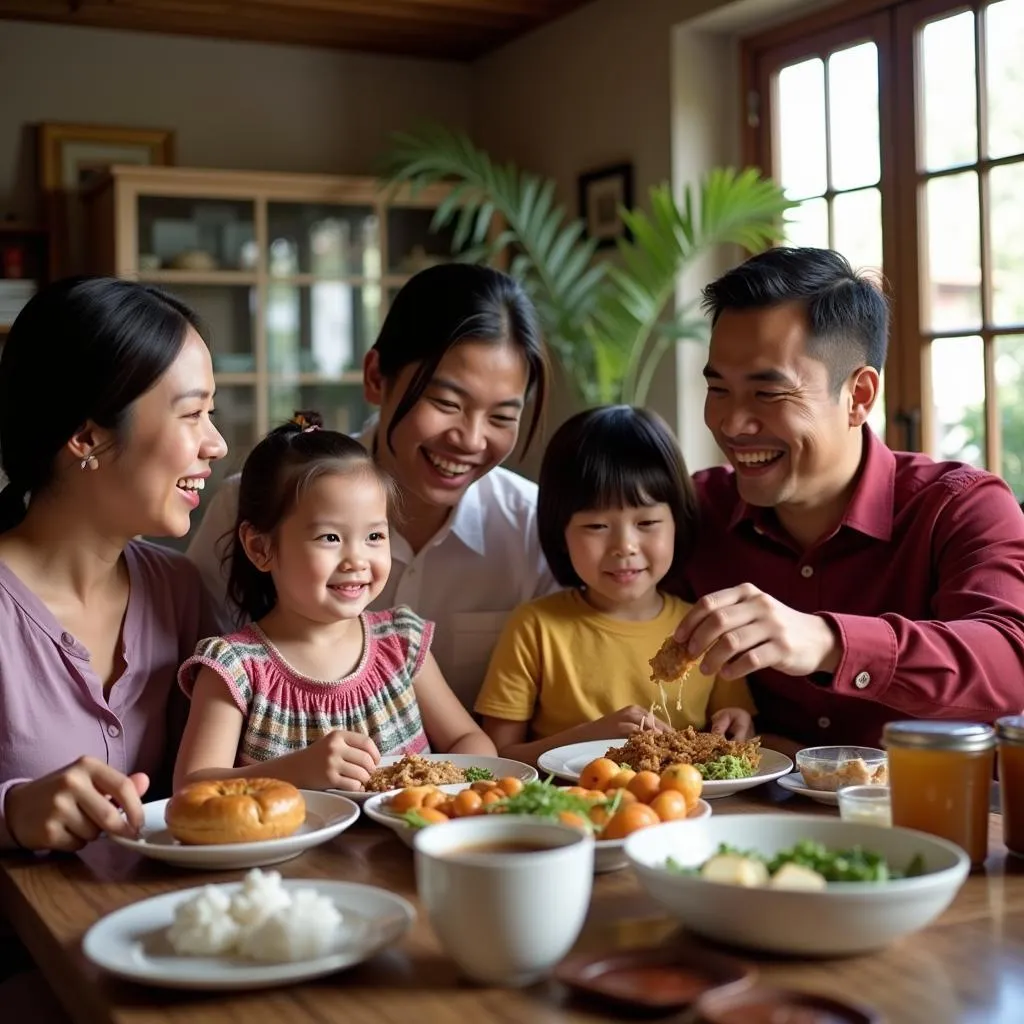 Southeast Asian Family Sharing a Meal