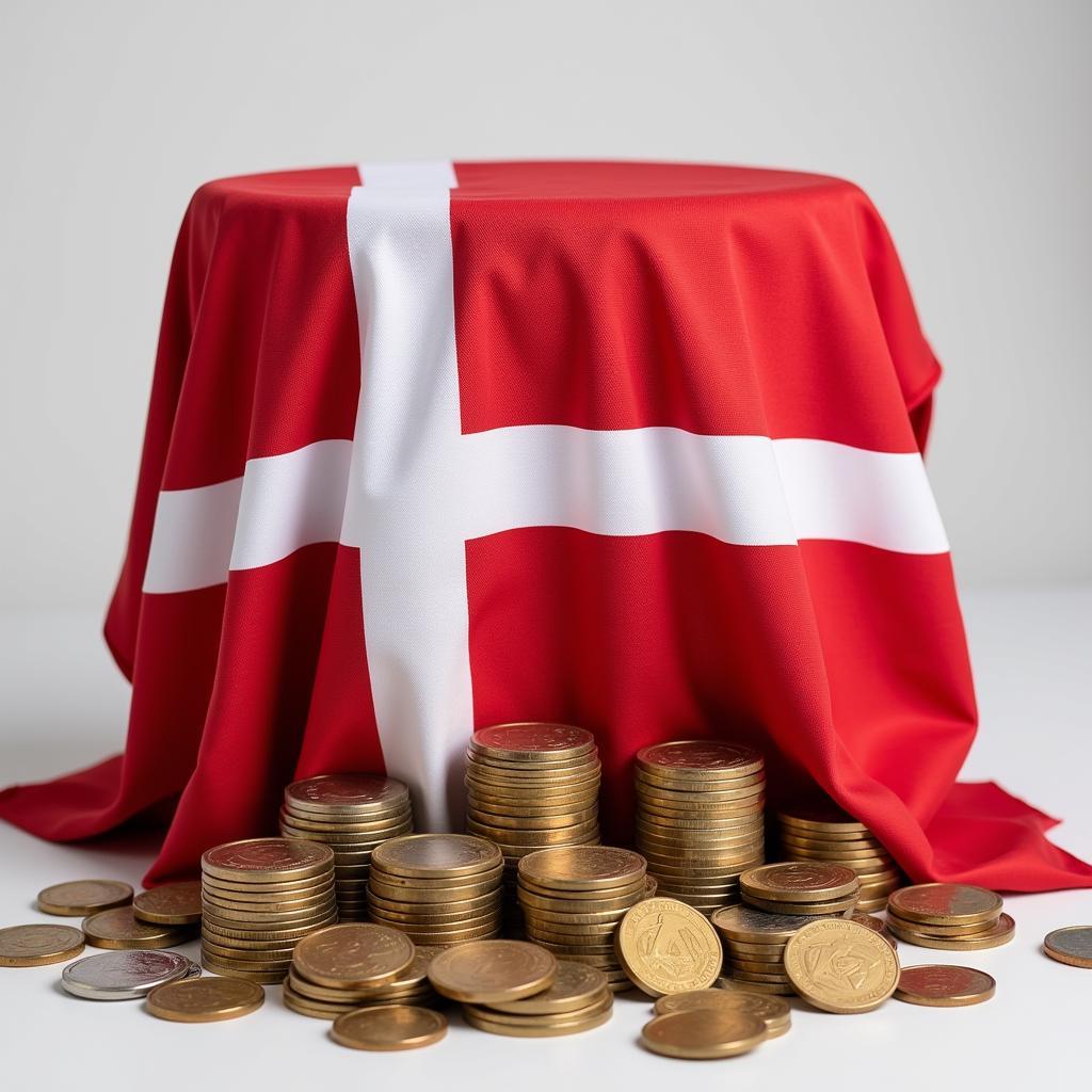 Danish flag and coins