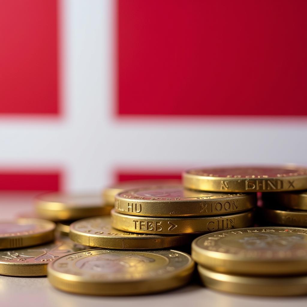 Danish flag with coins representing unemployment benefits