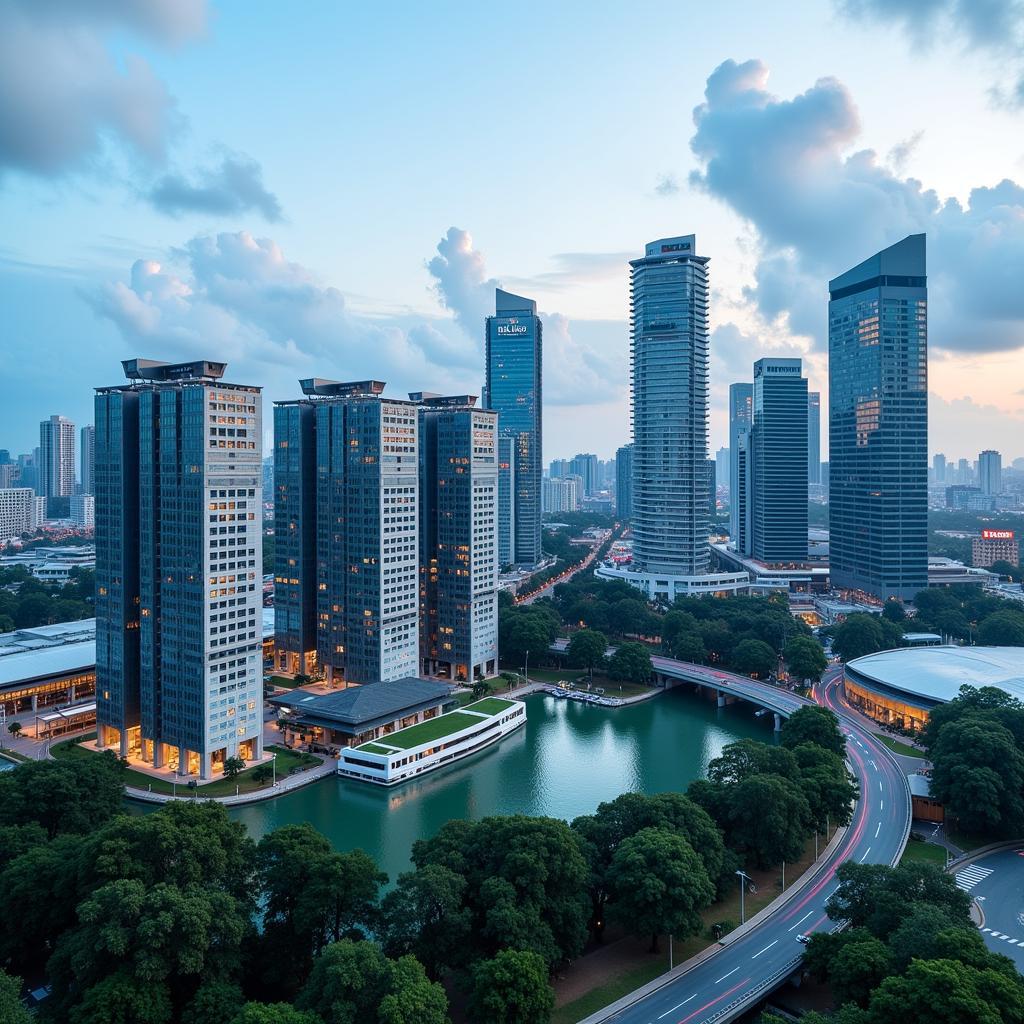 Data Center with Singapore Skyline