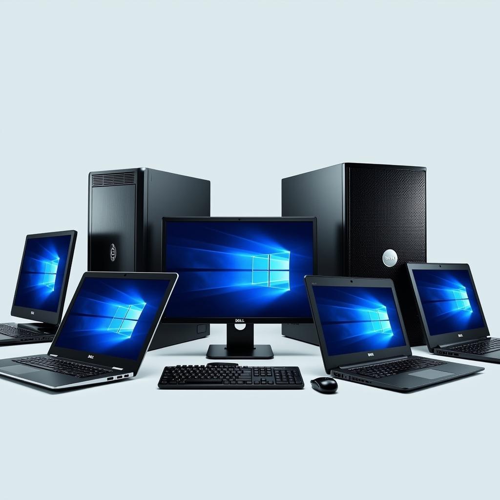 Diverse Dell product line showcasing laptops, desktops, and servers