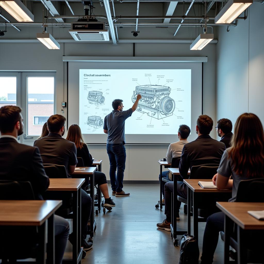 Students Learning Diesel Mechanics in a Classroom Setting