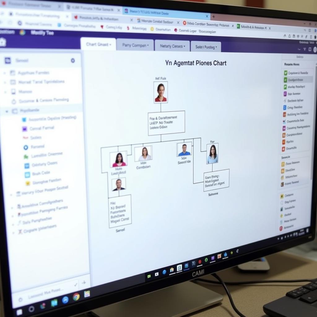 A digital family tree chart displayed on a computer screen