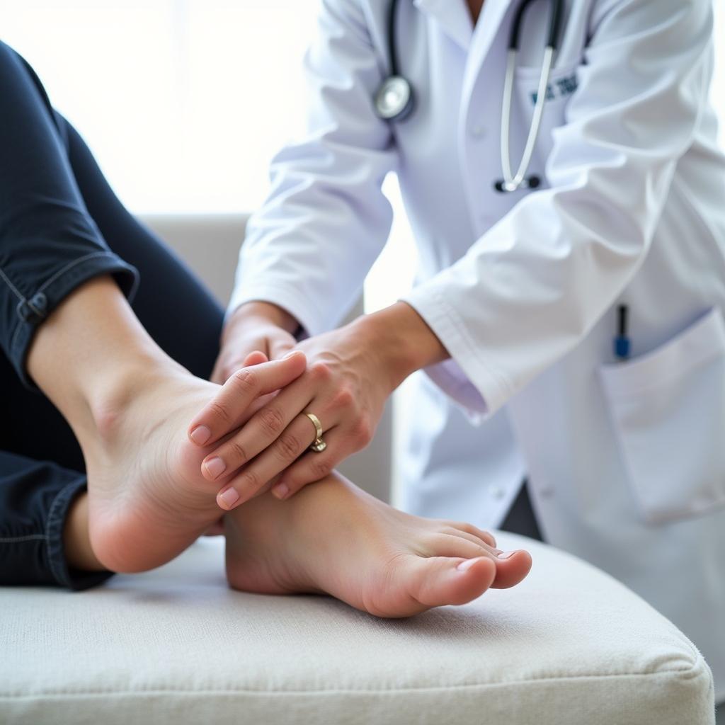 A doctor examining a patient's foot