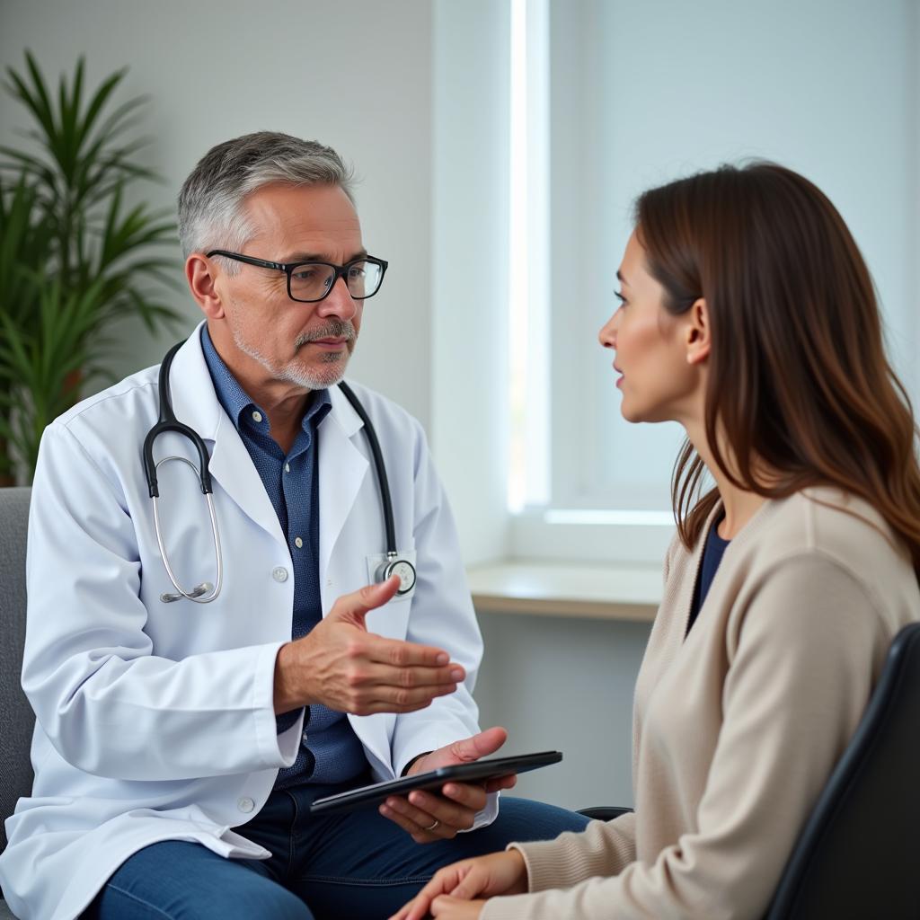 Doctor and patient discussing cancer treatment options