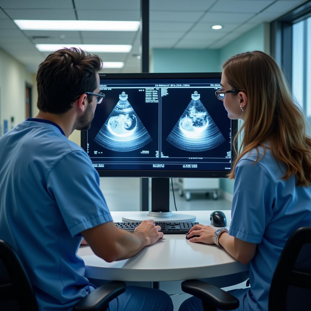 Doctors reviewing echocardiogram results