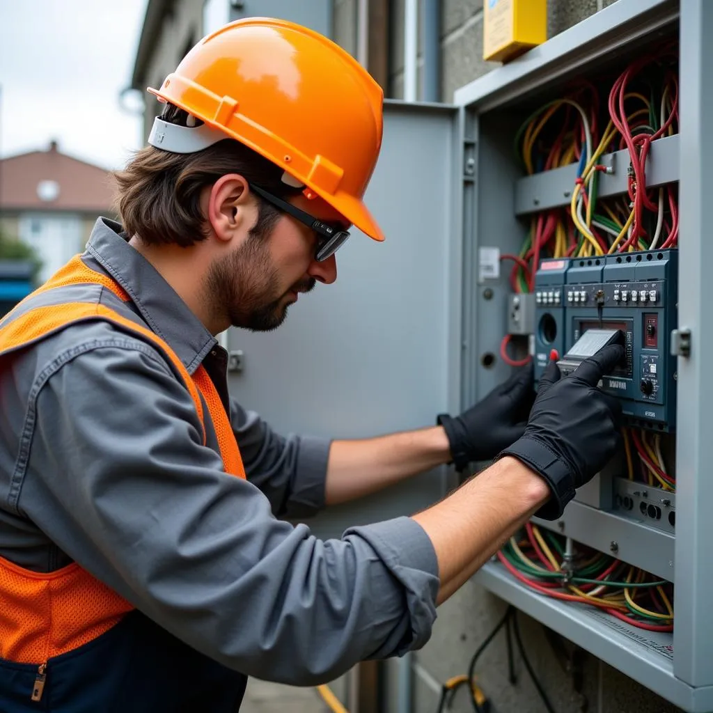 Electrician Working on Electrical Panel