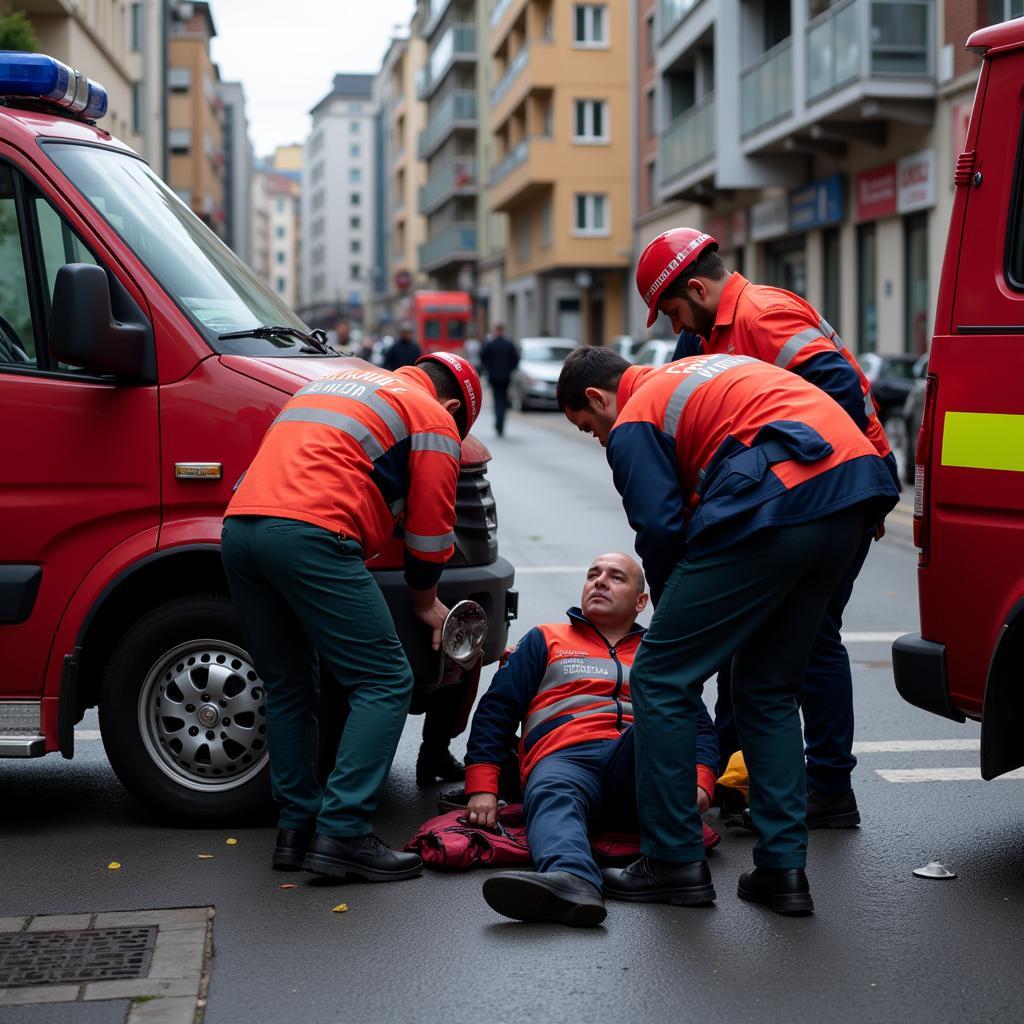 Emergency medical personnel responding to an accident